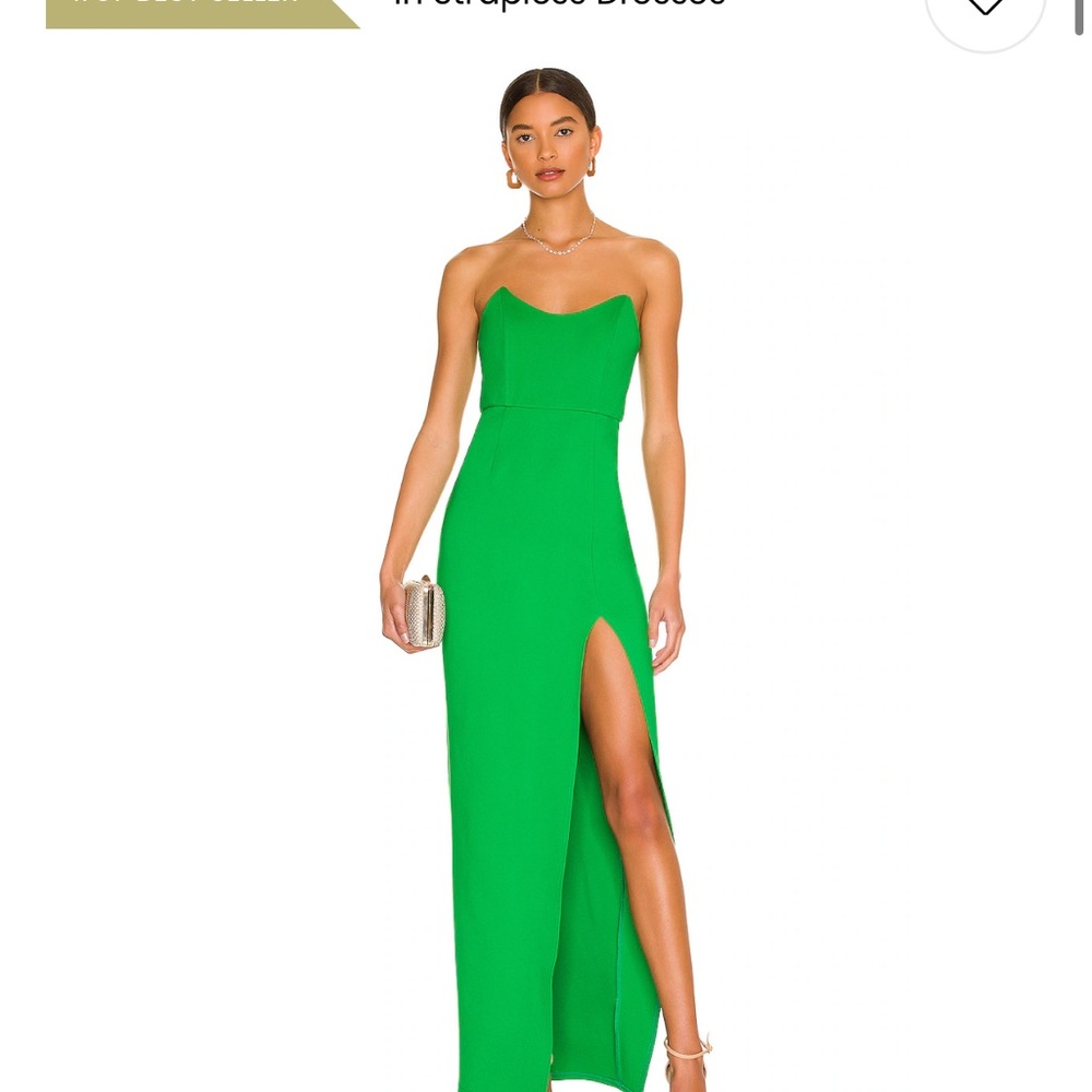 Superdown Green Strapless Slit Gown